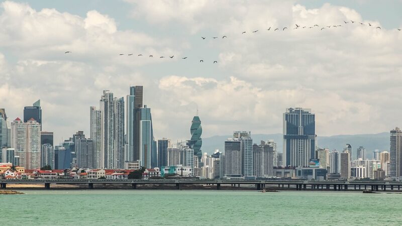 Panama City skyline under a cloudy sky