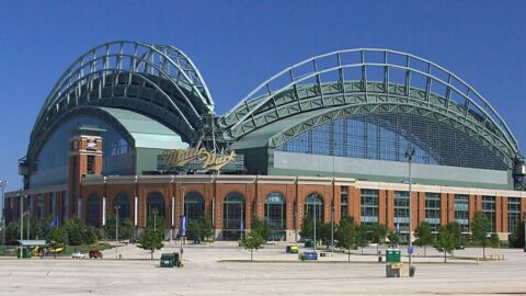 Exterior view of Miller Park baseball stadium in Milwaukee