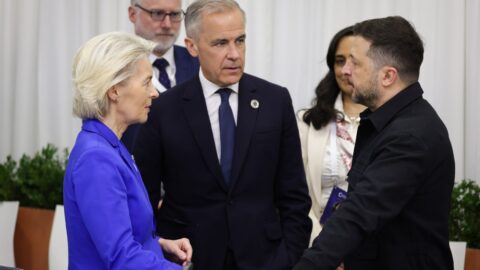Volodymyr Zelensky with European leaders at a summit